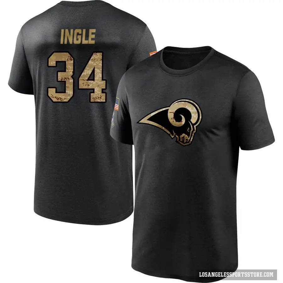 Men's ＃34 Tanner Ingle Los Angeles Rams Black 2020 Salute To Service Performance T-Shirt