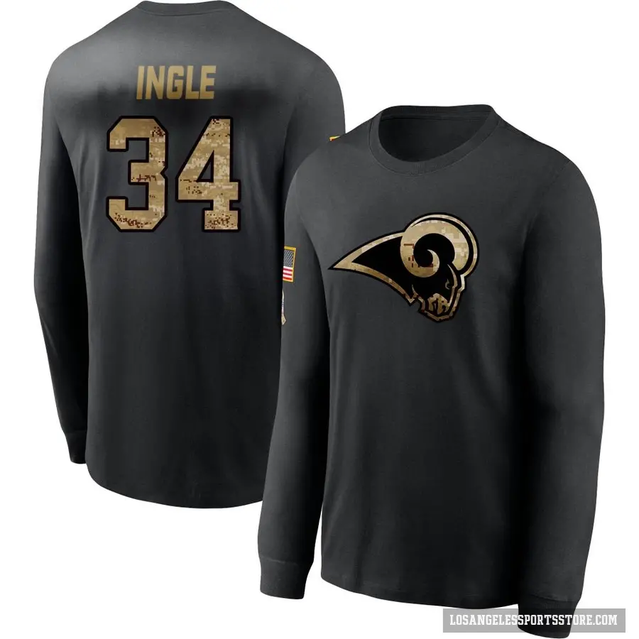 Men's ＃34 Tanner Ingle Los Angeles Rams Black 2020 Salute To Service Sideline Performance Long Sleeve T-Shirt