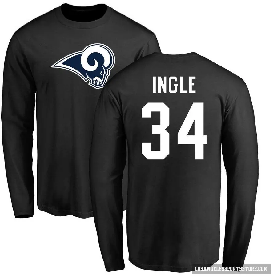 Men's ＃34 Tanner Ingle Los Angeles Rams Black Logo Long Sleeve T-Shirt