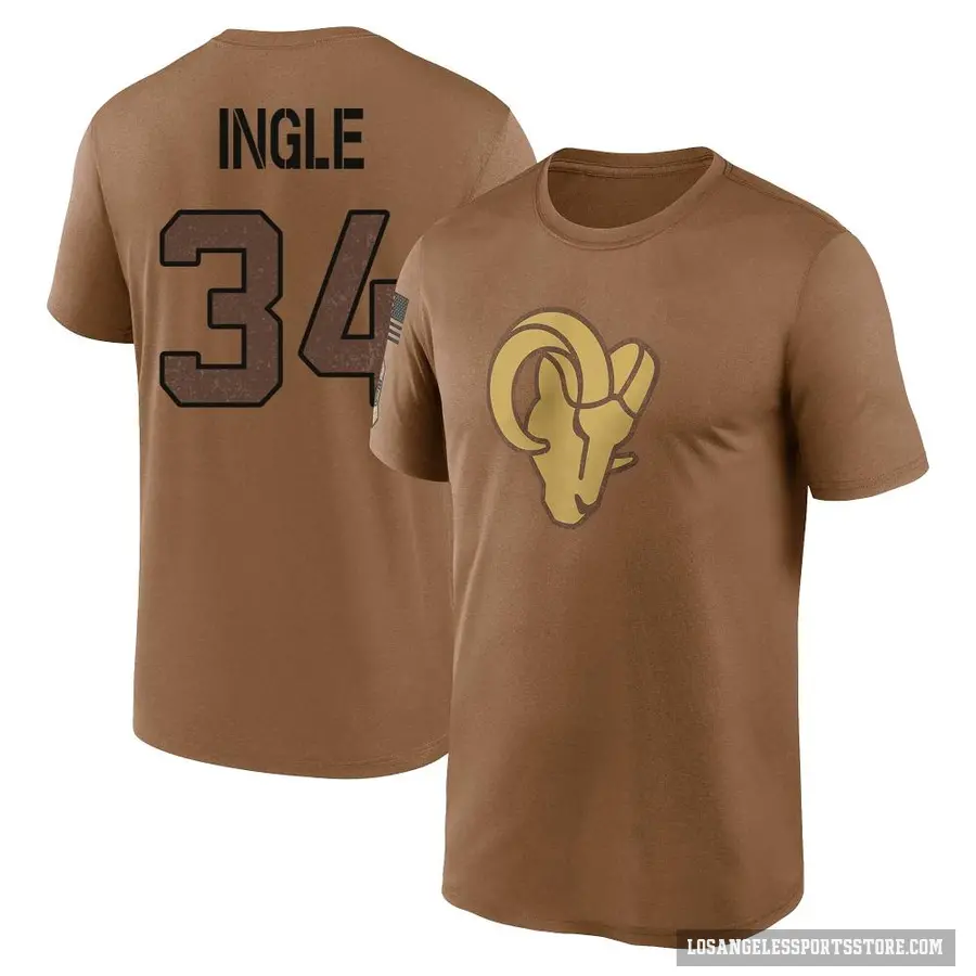 Men's ＃34 Tanner Ingle Los Angeles Rams Brown 2023 Salute To Service Performance T-Shirt