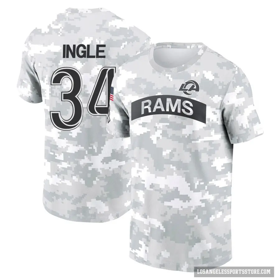 Men's ＃34 Tanner Ingle Los Angeles Rams Camo Arctic 2024 Salute to Service Performance T-Shirt