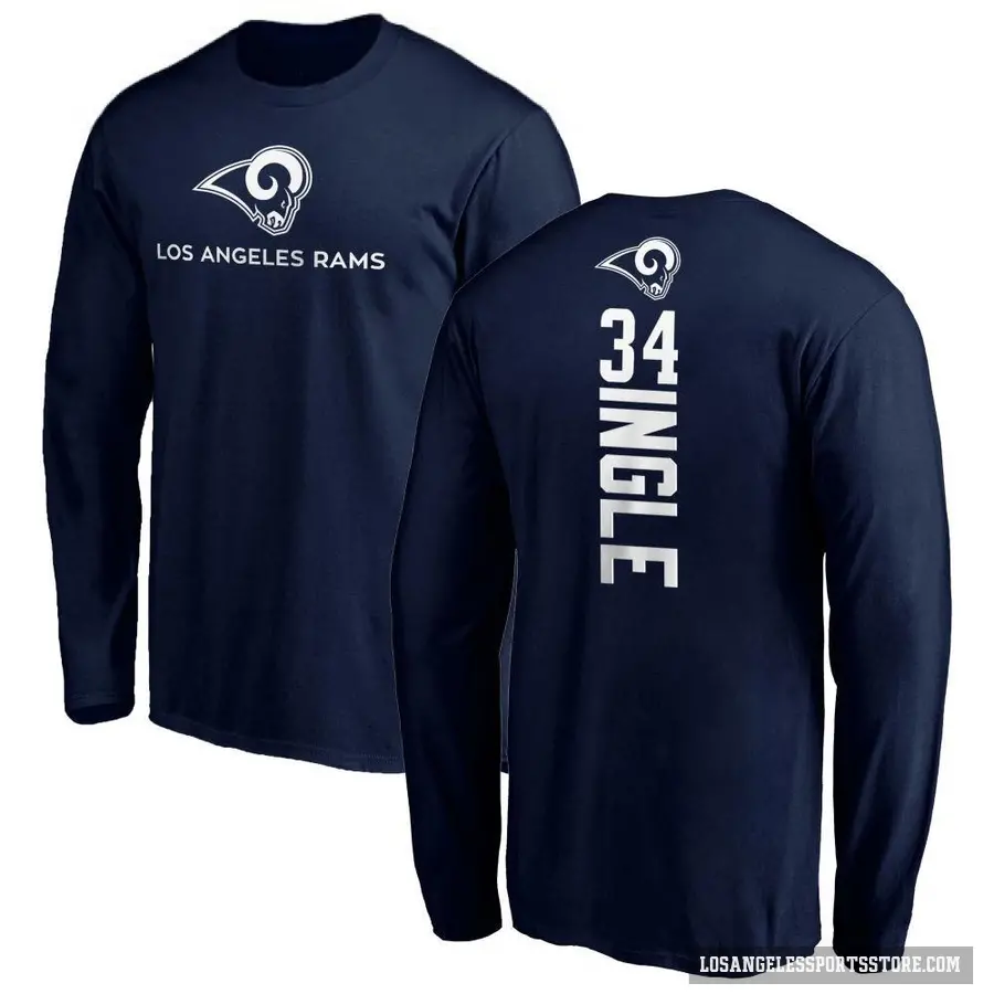 Men's ＃34 Tanner Ingle Los Angeles Rams Navy Backer Long Sleeve T-Shirt