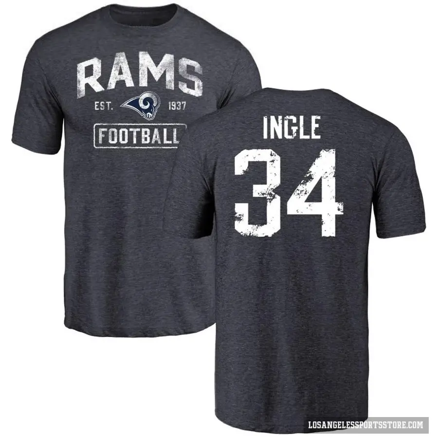 Men's ＃34 Tanner Ingle Los Angeles Rams Navy Distressed T-Shirt