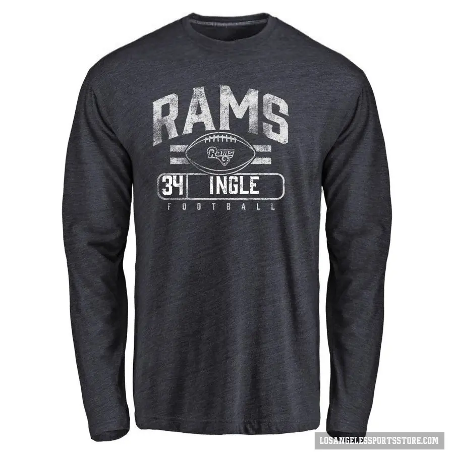 Men's ＃34 Tanner Ingle Los Angeles Rams Navy Flanker Long Sleeve T-Shirt