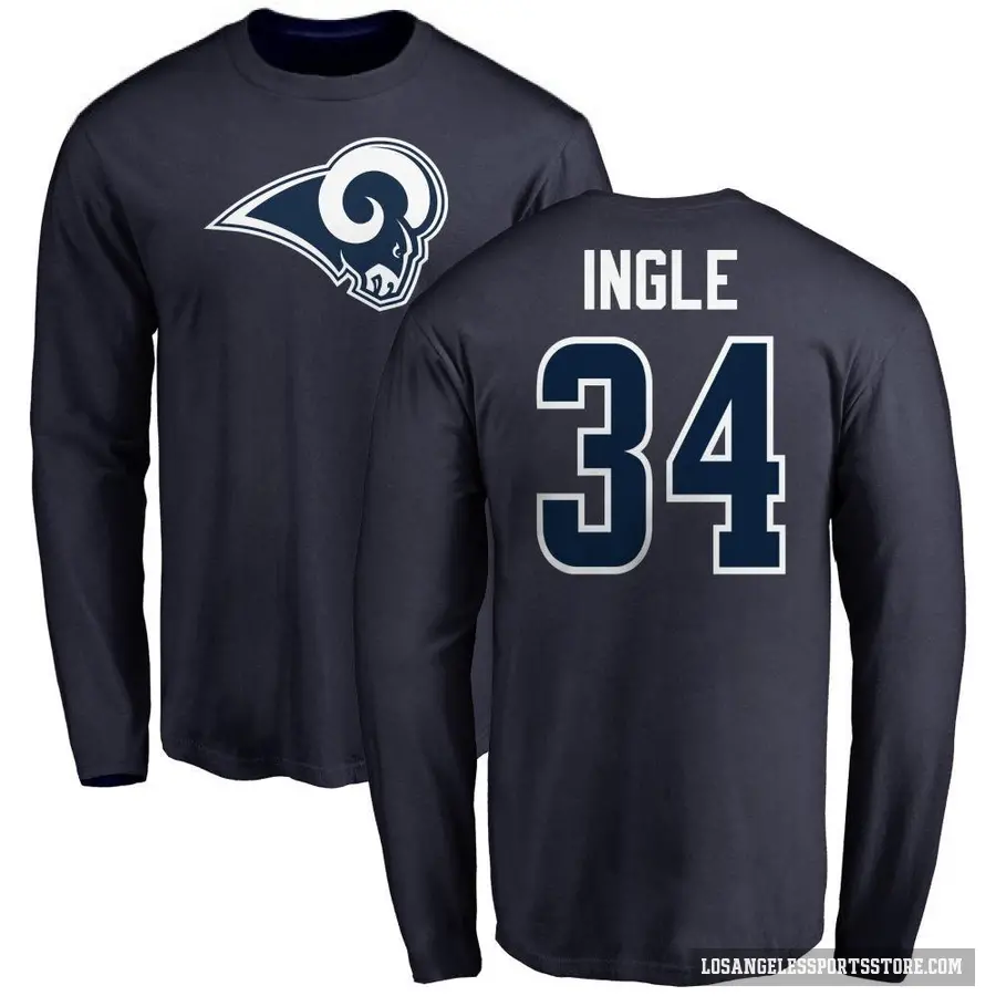 Men's ＃34 Tanner Ingle Los Angeles Rams Navy Logo Long Sleeve T-Shirt