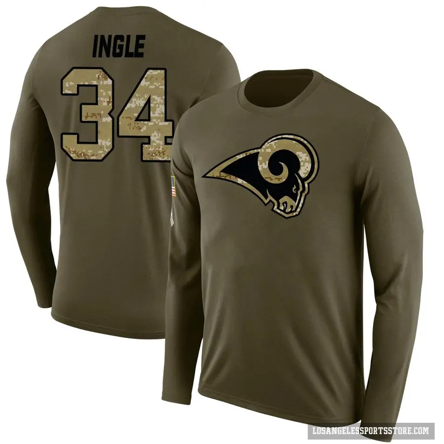 Men's ＃34 Tanner Ingle Los Angeles Rams Olive Salute to Service Sideline Long Sleeve T-Shirt