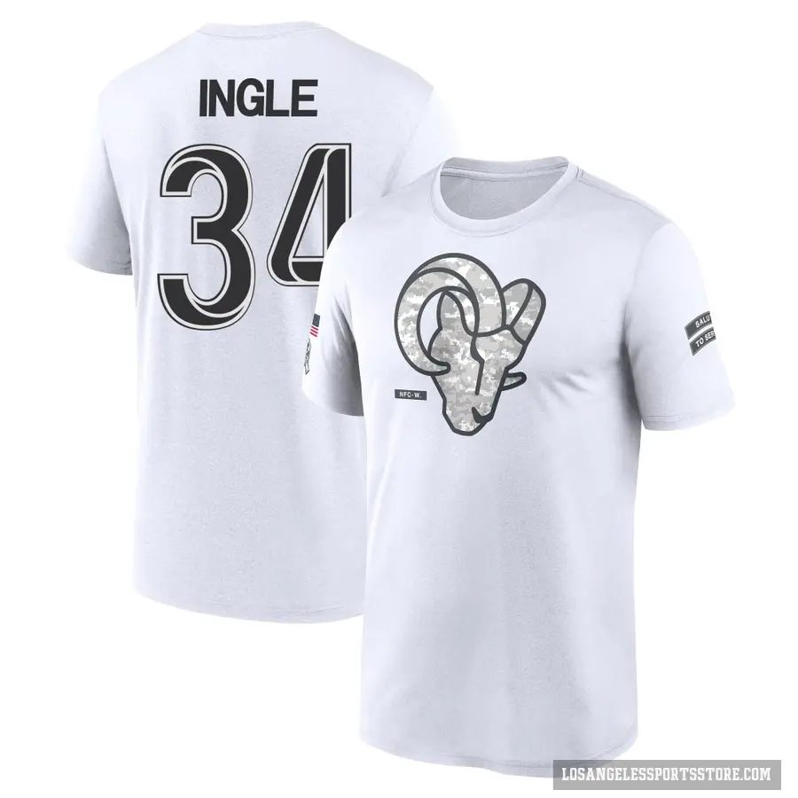 Men's ＃34 Tanner Ingle Los Angeles Rams White 2024 Salute to Service Performance T-Shirt