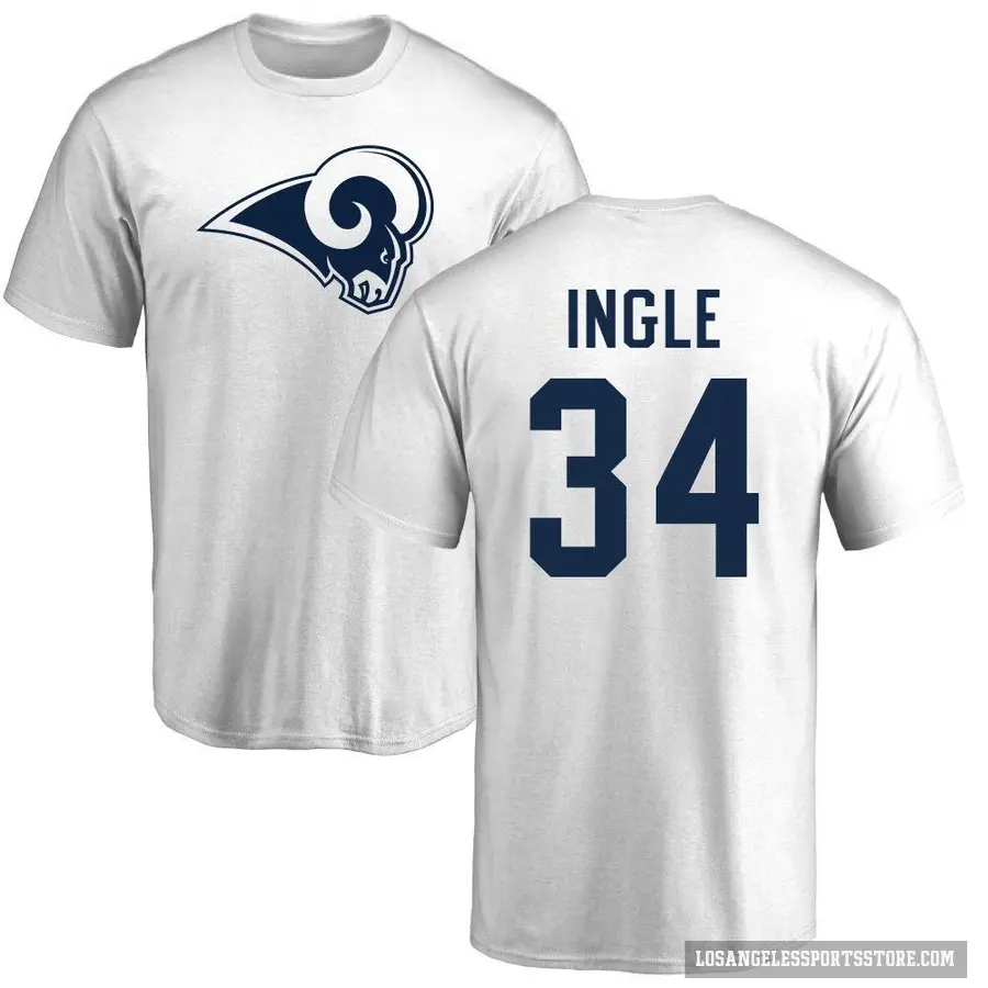 Men's ＃34 Tanner Ingle Los Angeles Rams White Logo T-Shirt