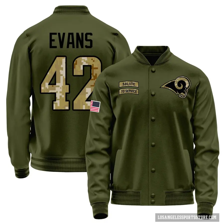 Men's ＃42 Ethan Evans Los Angeles Rams Olive Salute to Service Sideline Performance Jacket