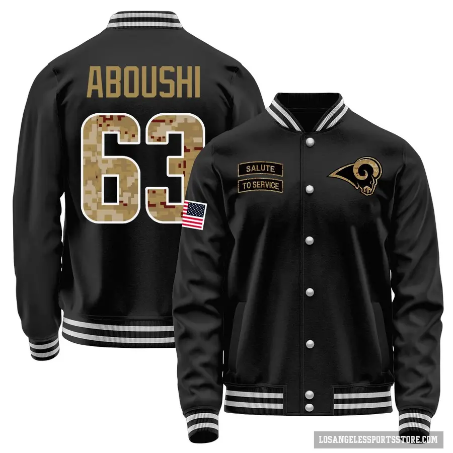 Men's ＃63 Oday Aboushi Los Angeles Rams Black Salute to Service Sideline Performance Jacket