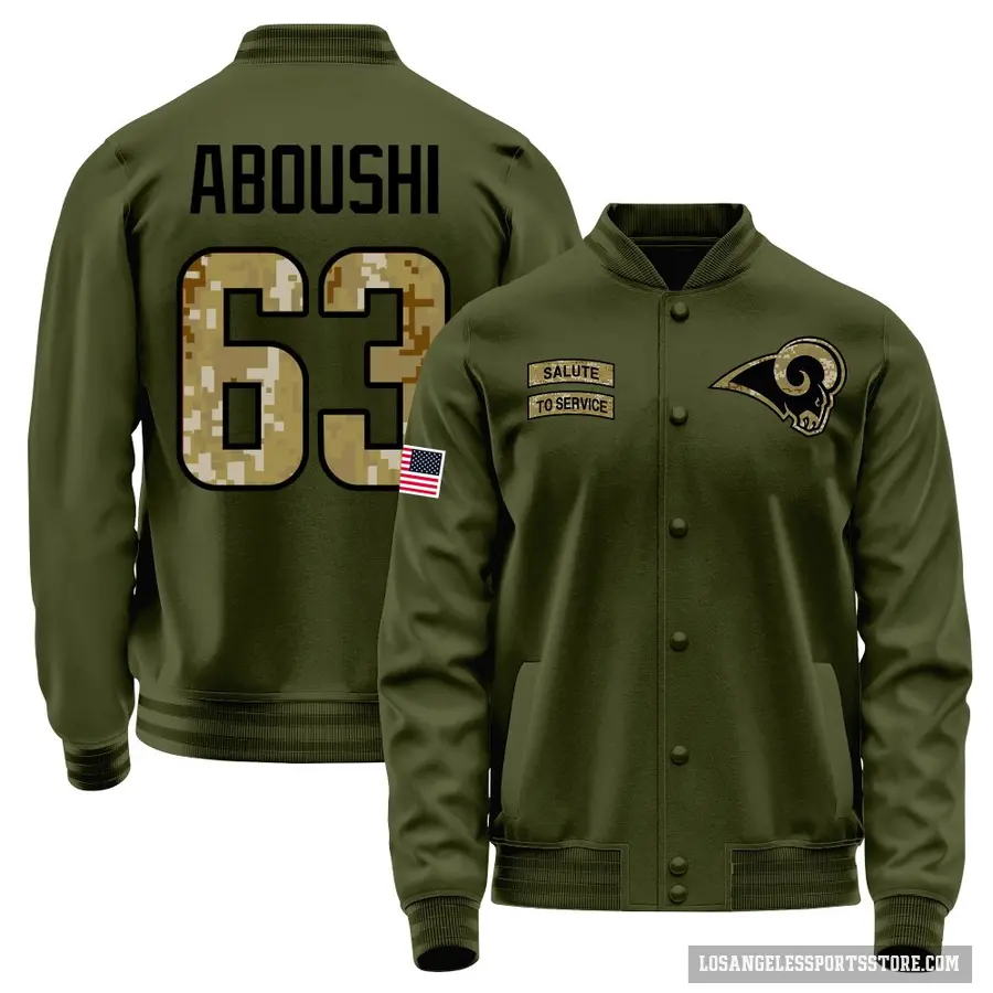 Men's ＃63 Oday Aboushi Los Angeles Rams Olive Salute to Service Sideline Performance Jacket