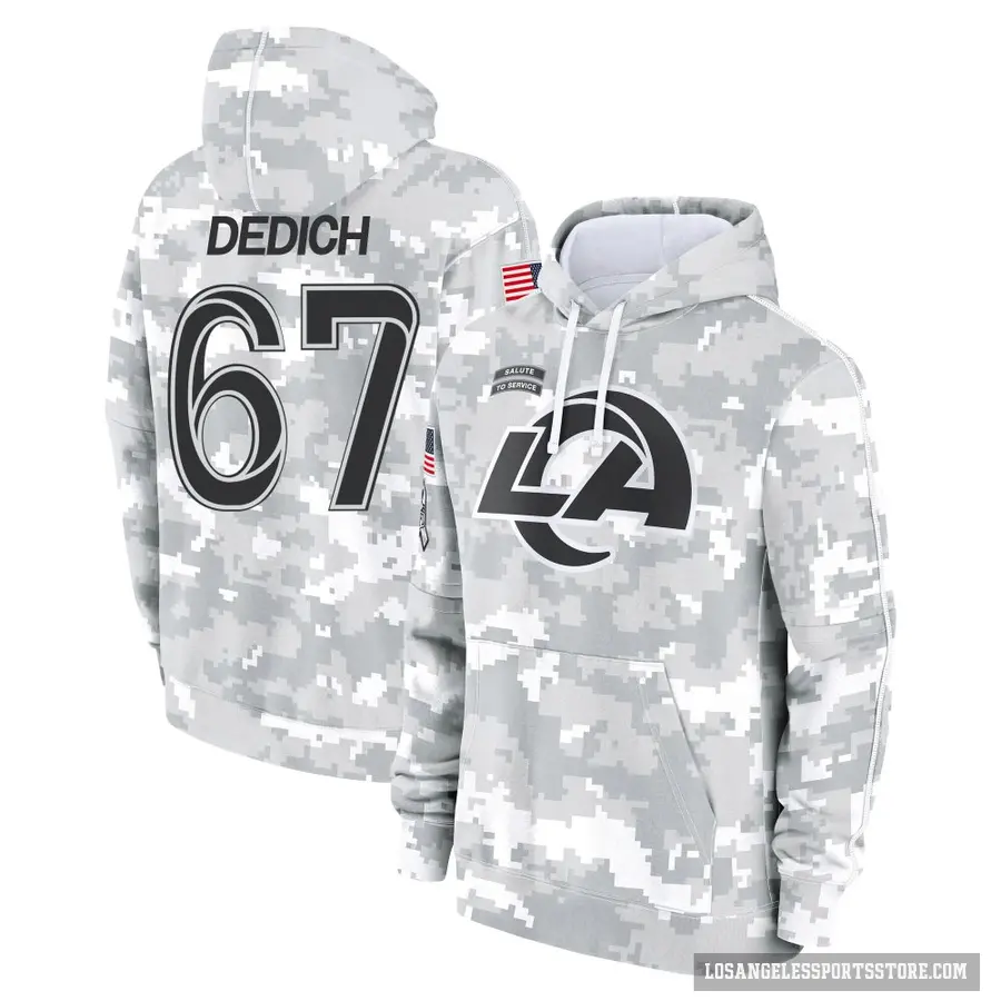 Men's ＃67 Justin Dedich Los Angeles Rams Arctic Camo 2024 Salute to Service Club Fleece Pullover Hoodie