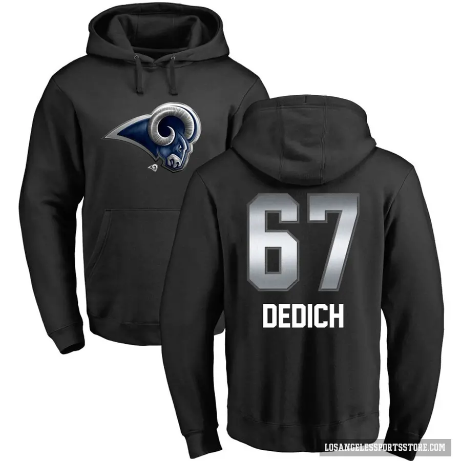 Men's ＃67 Justin Dedich Los Angeles Rams Black Midnight Mascot Pullover Hoodie