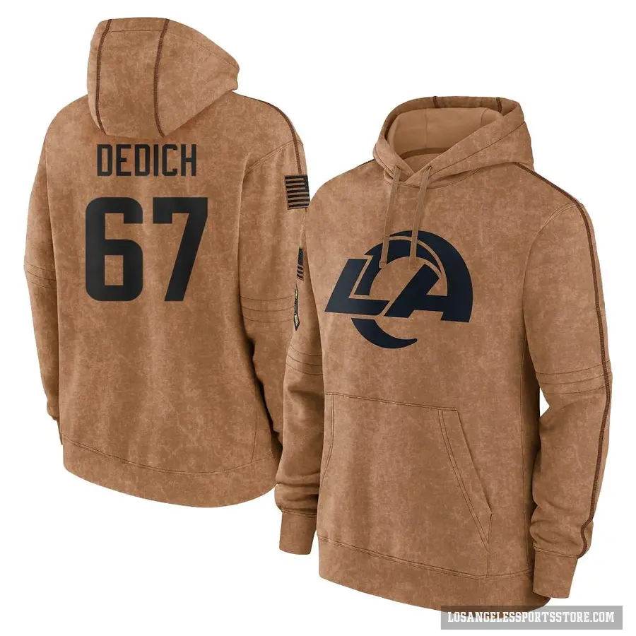 Men's ＃67 Justin Dedich Los Angeles Rams Brown 2023 Salute To Service Club Pullover Hoodie