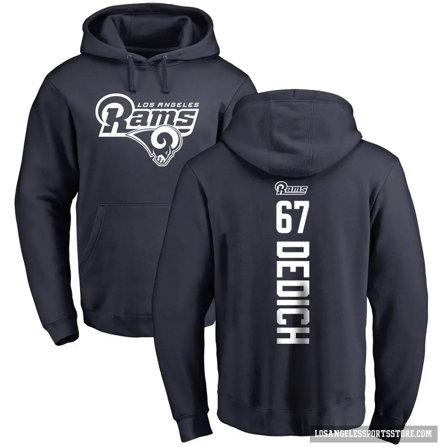 Men's ＃67 Justin Dedich Los Angeles Rams Navy Pro Line Backer Pullover Hoodie