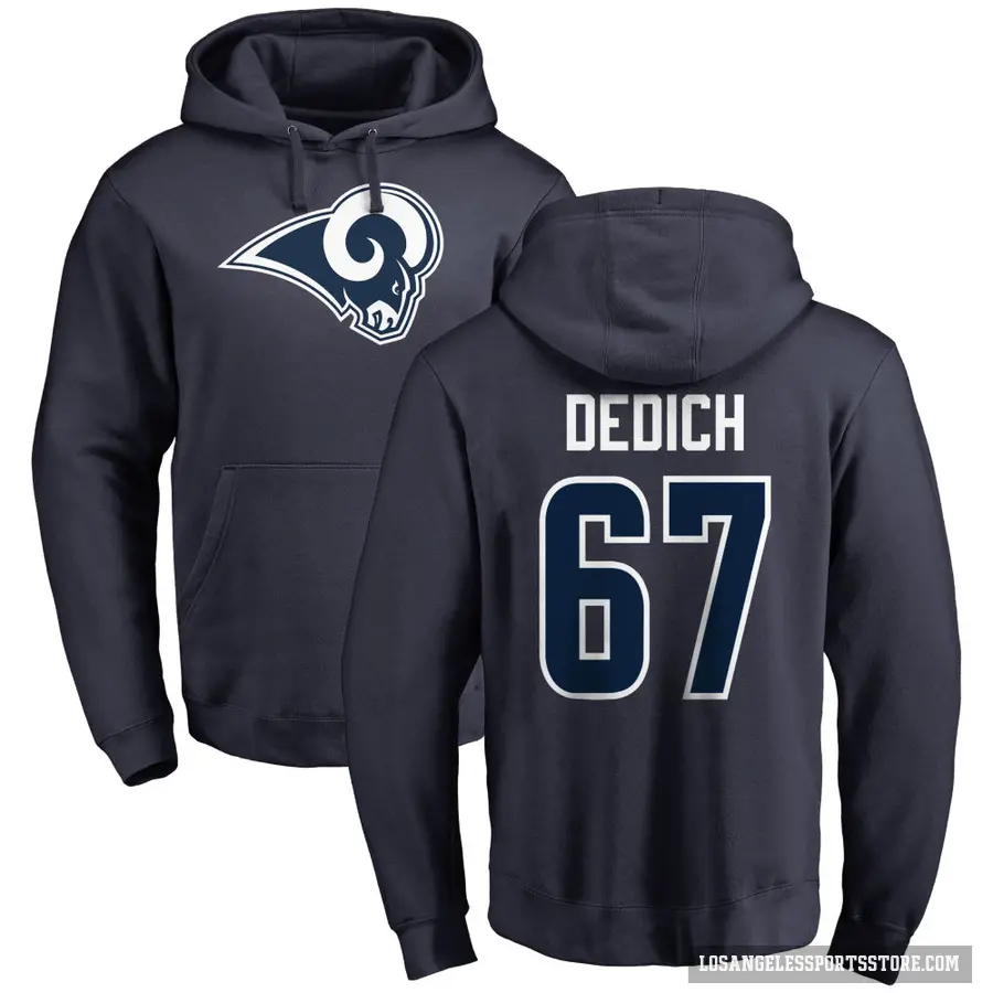 Men's ＃67 Justin Dedich Los Angeles Rams Navy Pro Line Name & Number Logo Pullover Hoodie