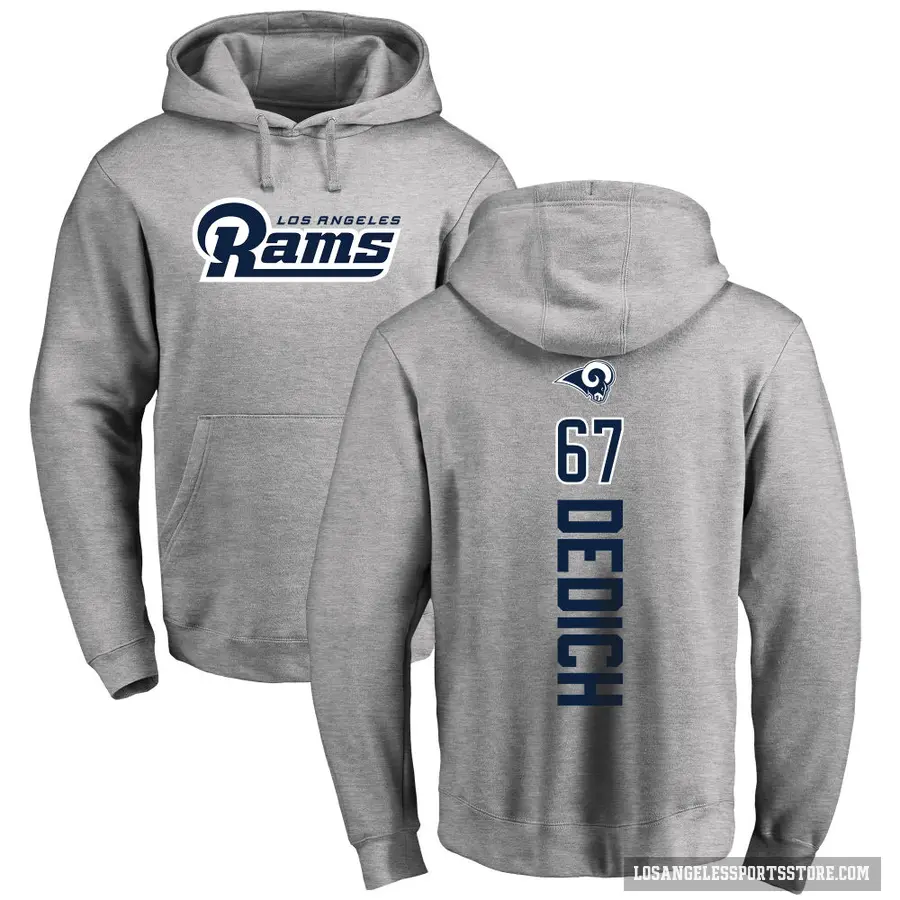 Men's ＃67 Justin Dedich Los Angeles Rams Pro Line Ash Backer Pullover Hoodie