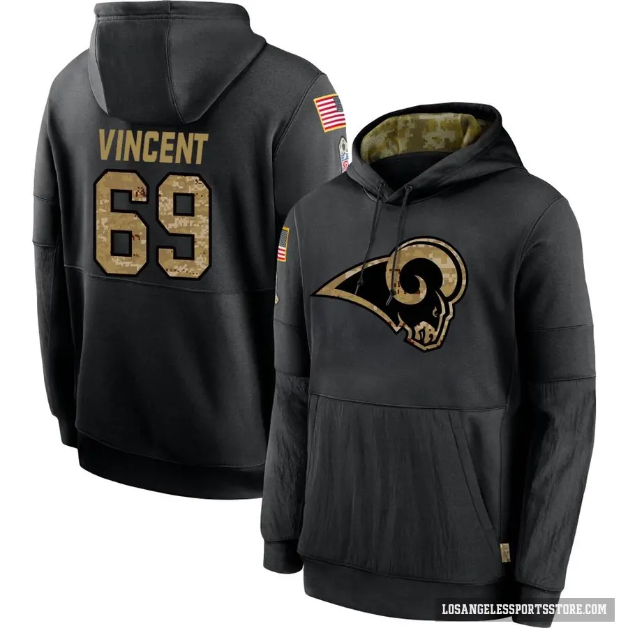 Men's ＃69 Taron Vincent Los Angeles Rams Black 2020 Salute to Service Sideline Performance Pullover Hoodie