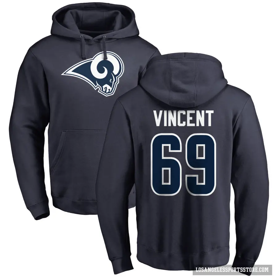 Men's ＃69 Taron Vincent Los Angeles Rams Navy Pro Line Name & Number Logo Pullover Hoodie