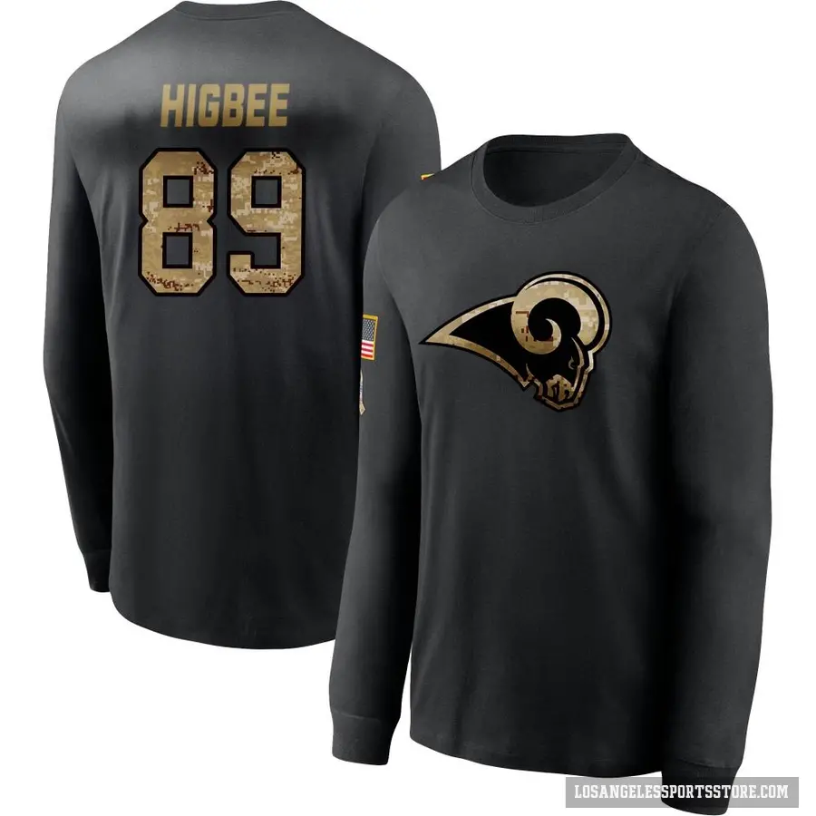 Men's ＃89 Tyler Higbee Los Angeles Rams Black 2020 Salute To Service Sideline Performance Long Sleeve T-Shirt