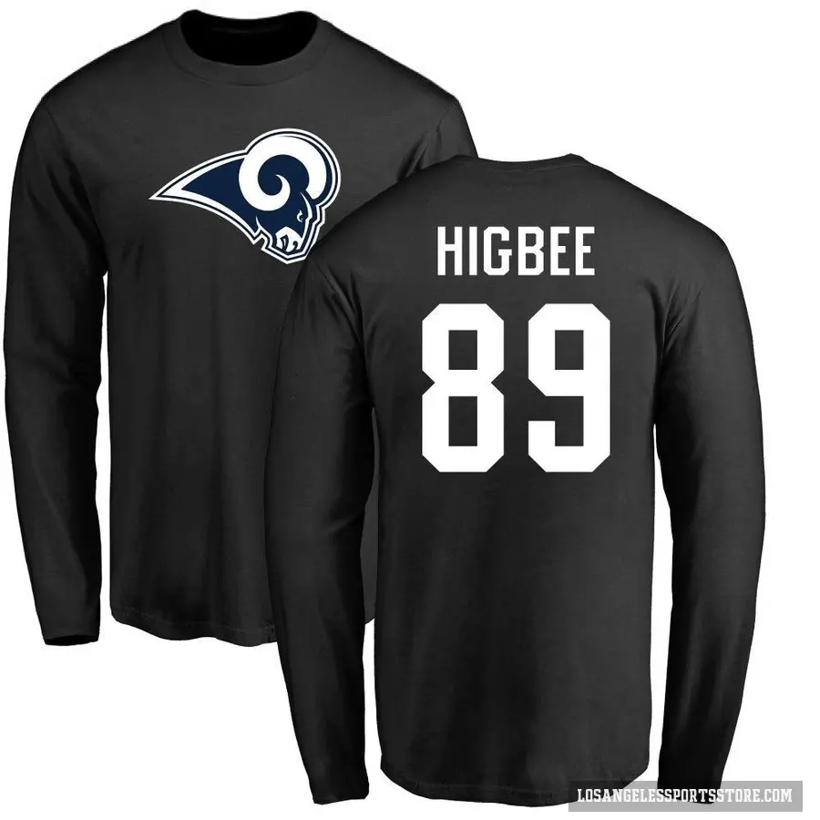 Men's ＃89 Tyler Higbee Los Angeles Rams Black Logo Long Sleeve T-Shirt