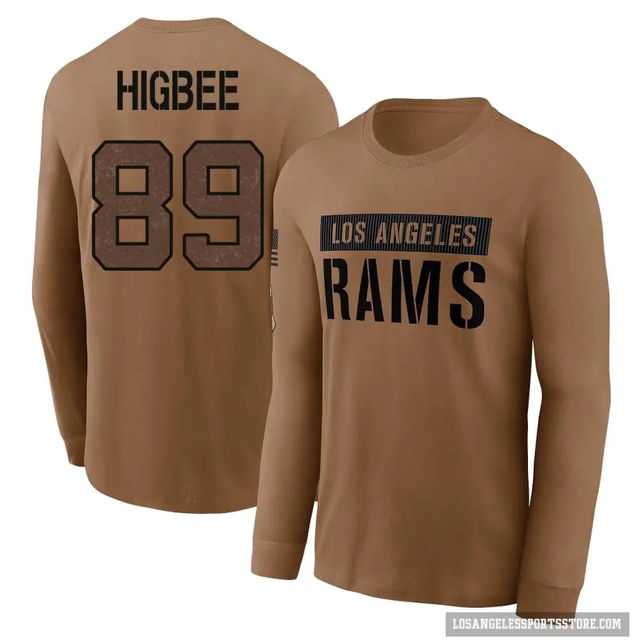 Men's ＃89 Tyler Higbee Los Angeles Rams Brown 2023 Salute To Service Long Sleeve T-Shirt