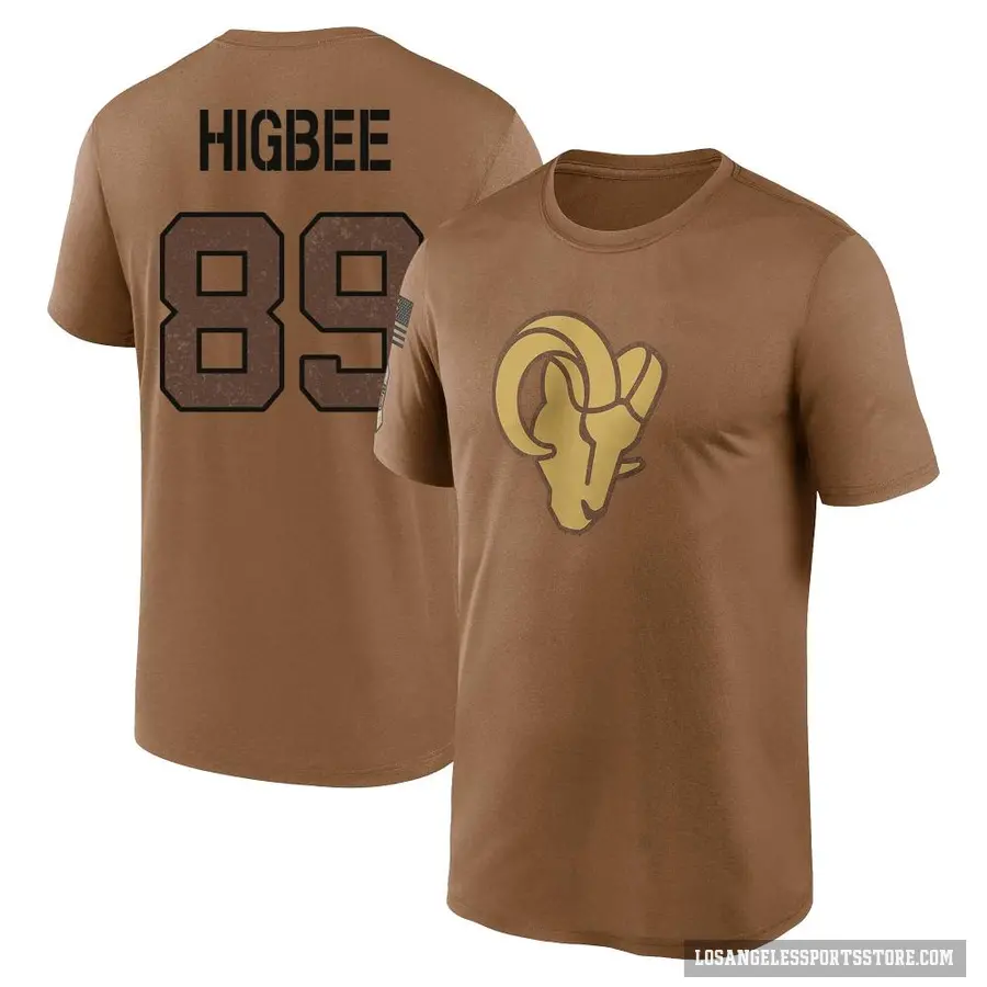 Men's ＃89 Tyler Higbee Los Angeles Rams Brown 2023 Salute To Service Performance T-Shirt