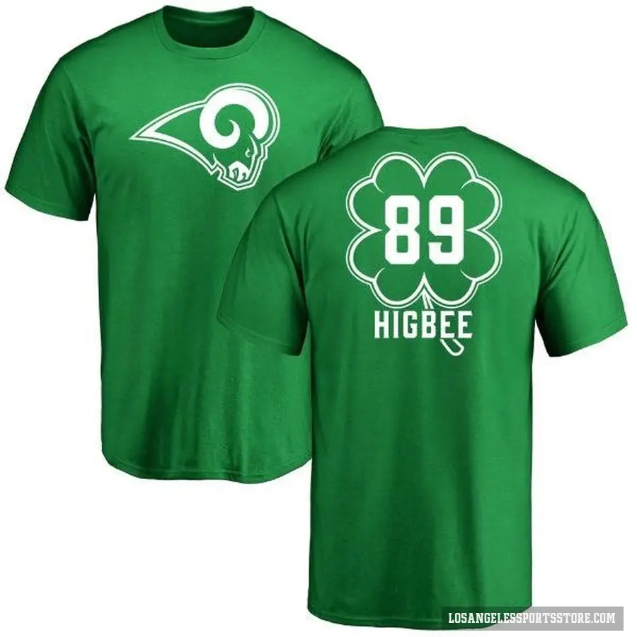 Men's ＃89 Tyler Higbee Los Angeles Rams Green St. Patrick's Day T-Shirt