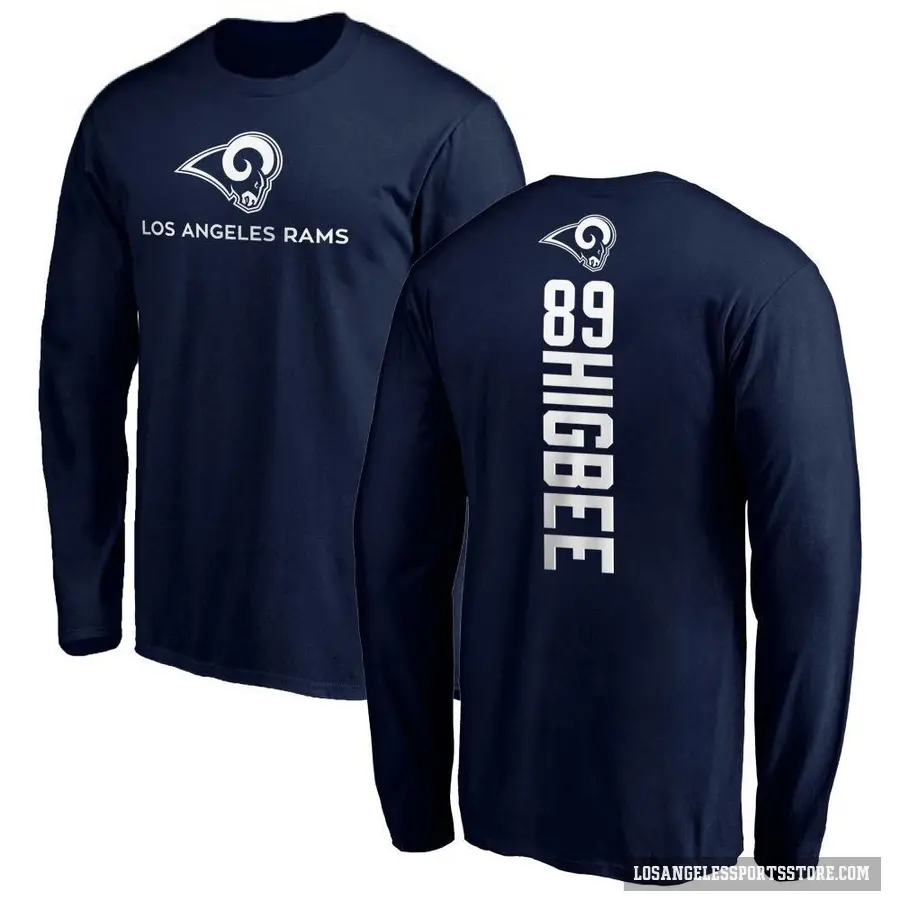 Men's ＃89 Tyler Higbee Los Angeles Rams Navy Backer Long Sleeve T-Shirt