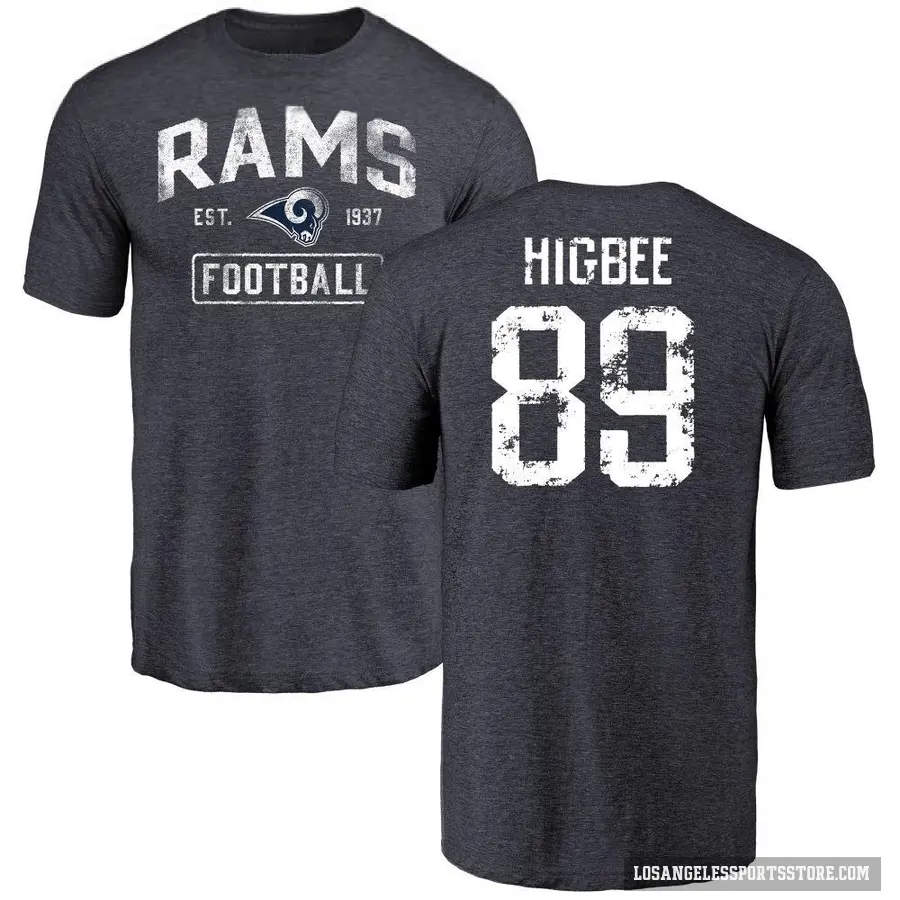 Men's ＃89 Tyler Higbee Los Angeles Rams Navy Distressed T-Shirt