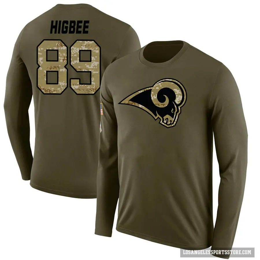 Men's ＃89 Tyler Higbee Los Angeles Rams Olive Salute to Service Sideline Long Sleeve T-Shirt