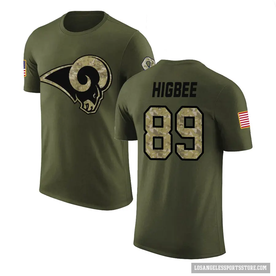 Men's ＃89 Tyler Higbee Los Angeles Rams Olive Salute to Service T-Shirt