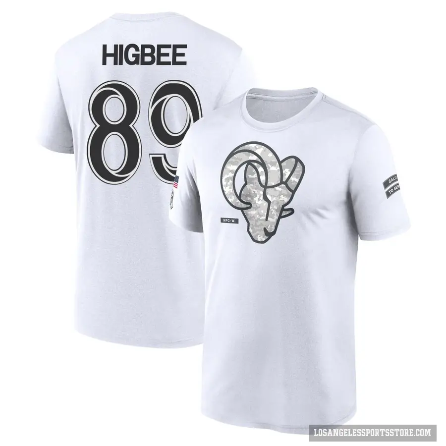 Men's ＃89 Tyler Higbee Los Angeles Rams White 2024 Salute to Service Performance T-Shirt