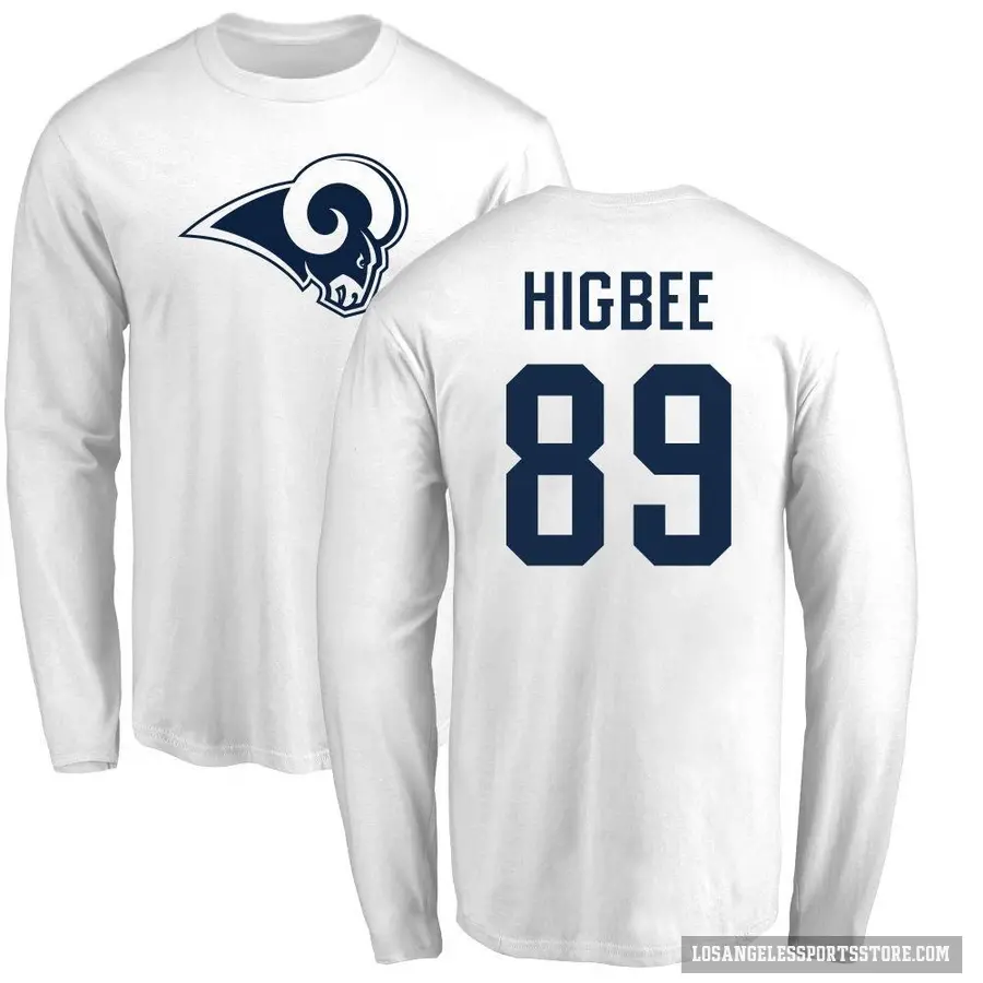 Men's ＃89 Tyler Higbee Los Angeles Rams White Logo Long Sleeve T-Shirt