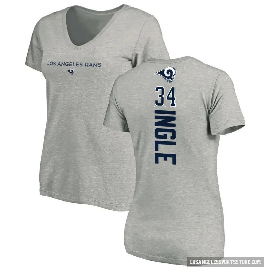 Women's ＃34 Tanner Ingle Los Angeles Rams Ash Backer V-Neck T-Shirt