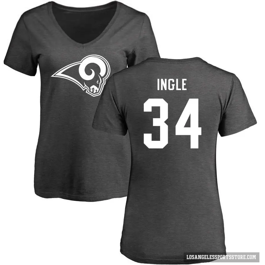 Women's ＃34 Tanner Ingle Los Angeles Rams Ash One Color T-Shirt