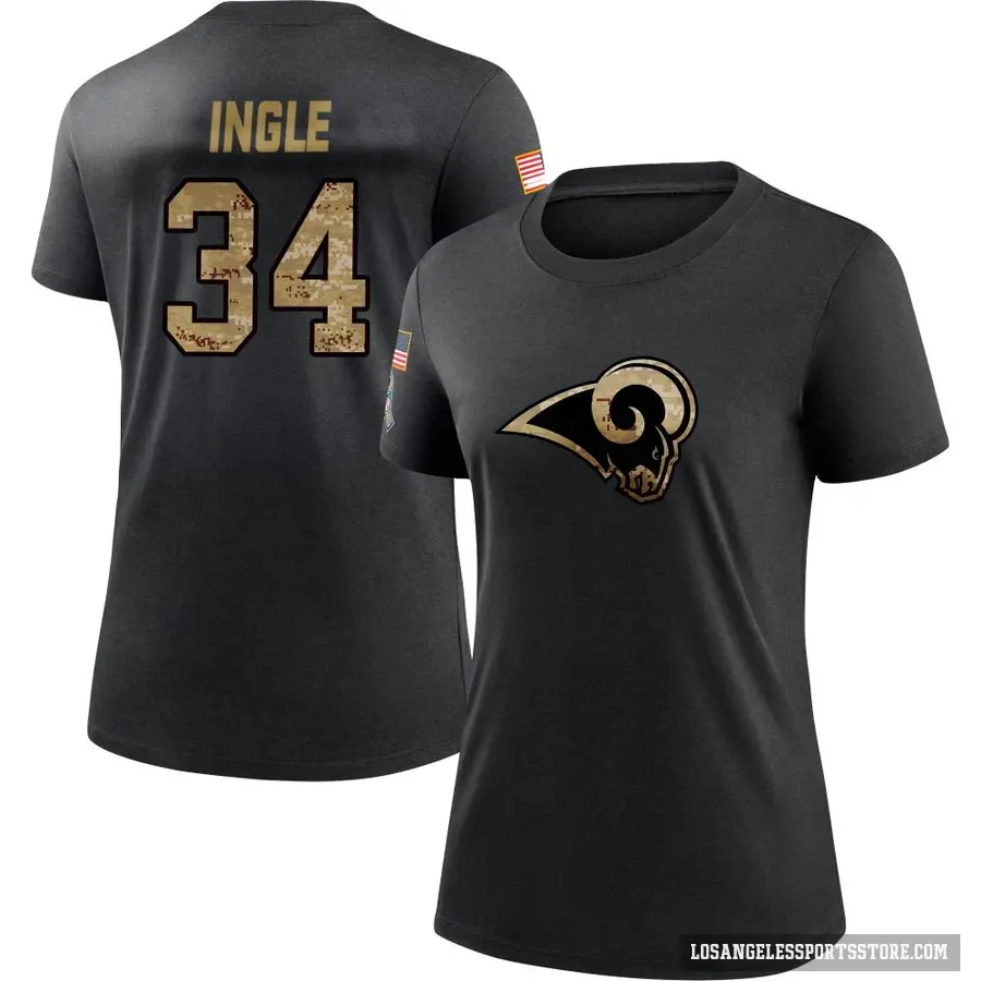 Women's ＃34 Tanner Ingle Los Angeles Rams Black 2020 Salute To Service Performance T-Shirt