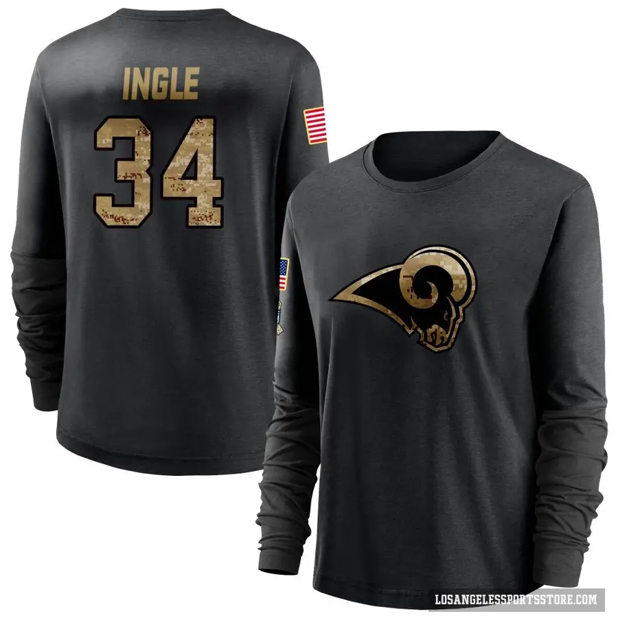 Women's ＃34 Tanner Ingle Los Angeles Rams Black 2020 Salute To Service Sideline Performance Long Sleeve T-Shirt