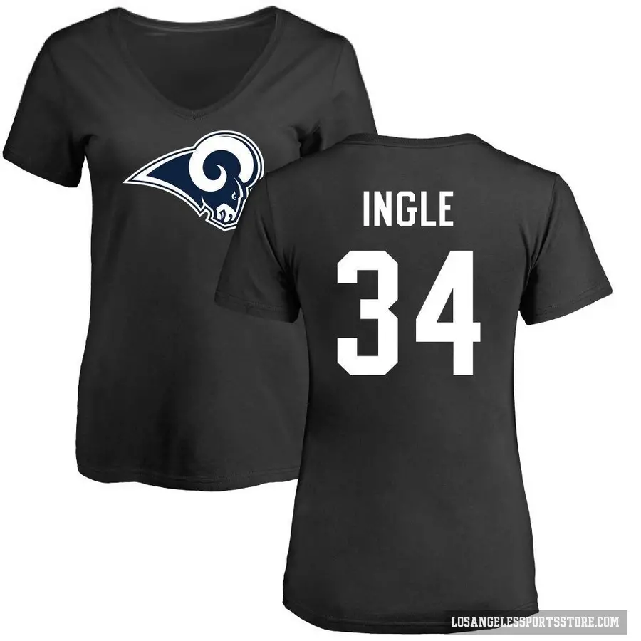 Women's ＃34 Tanner Ingle Los Angeles Rams Black Logo Slim Fit T-Shirt