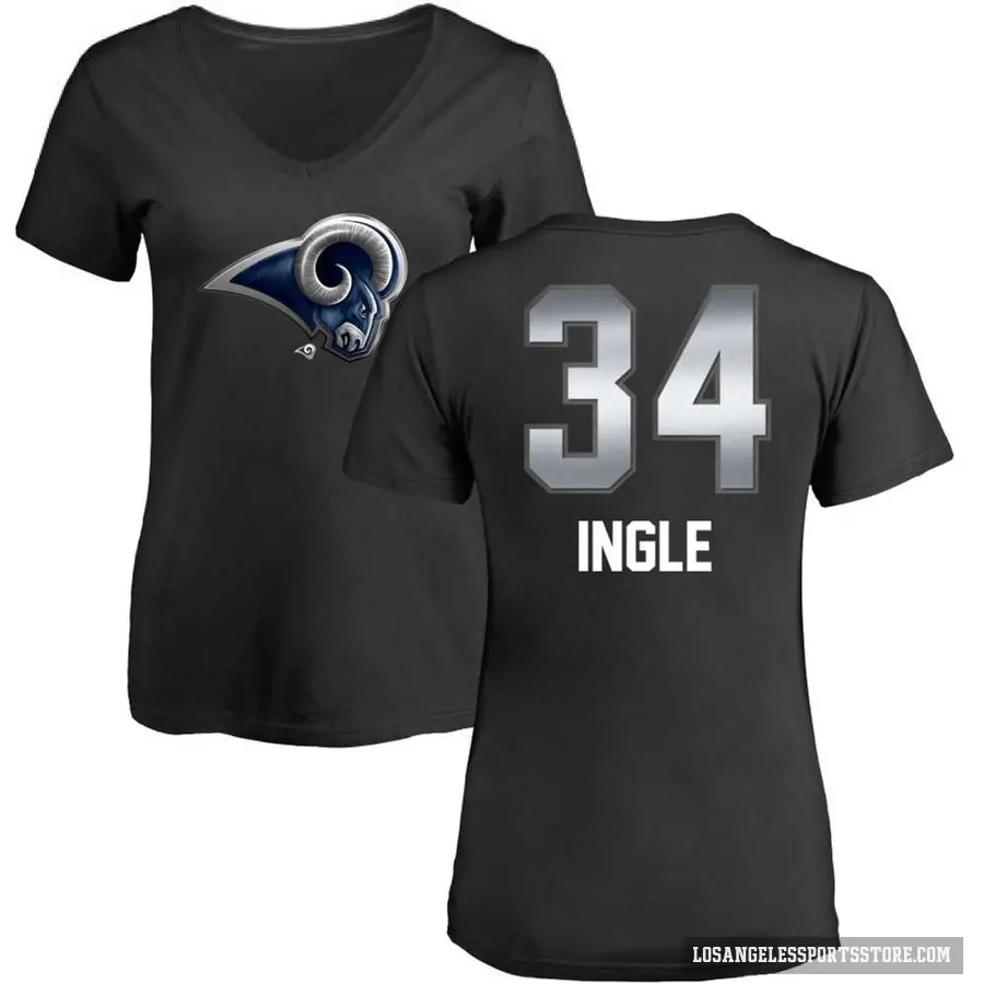 Women's ＃34 Tanner Ingle Los Angeles Rams Black Midnight Mascot T-Shirt