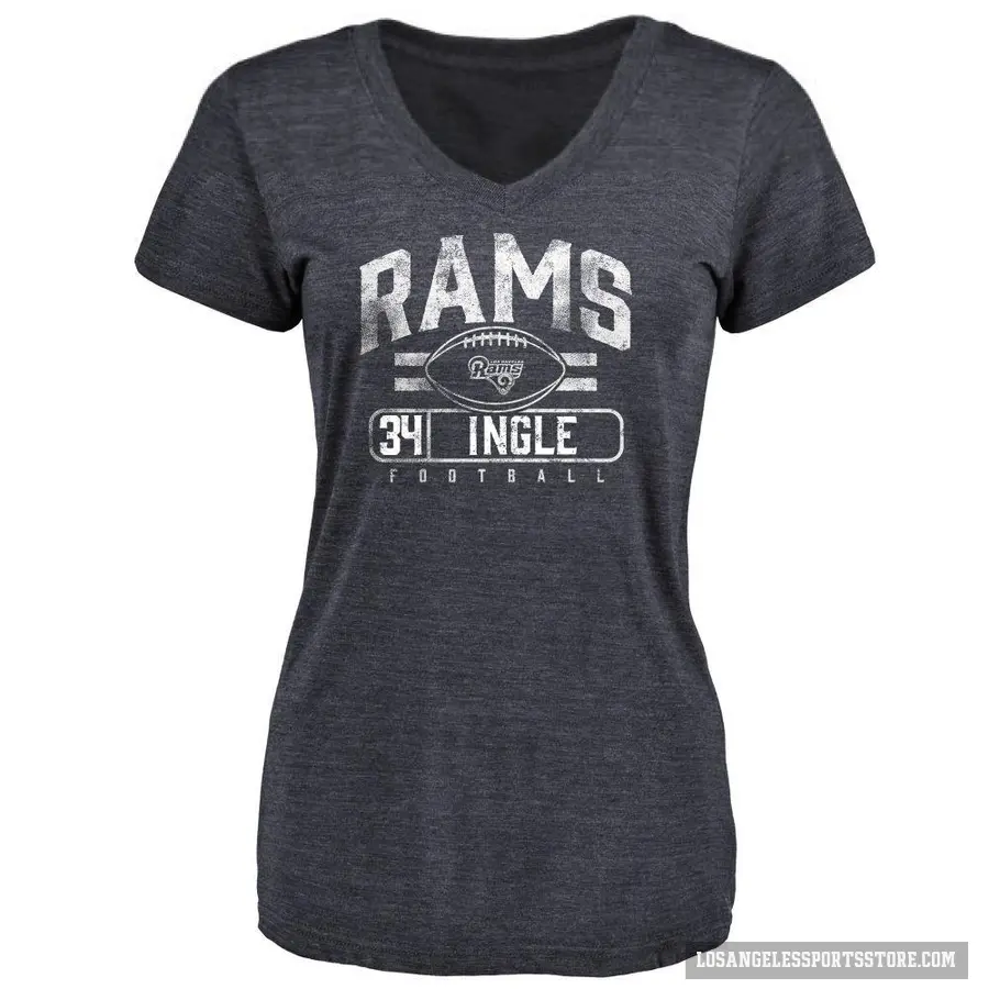 Women's ＃34 Tanner Ingle Los Angeles Rams Navy Flanker T-Shirt