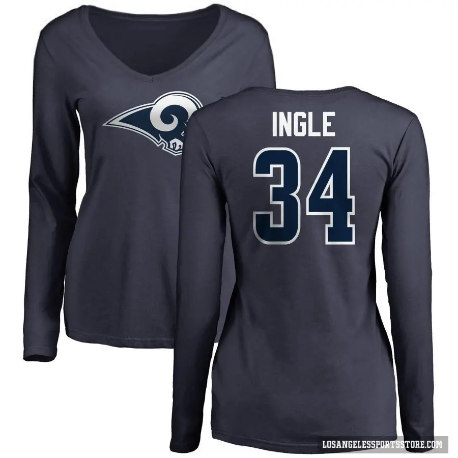 Women's ＃34 Tanner Ingle Los Angeles Rams Navy Logo Slim Fit Long Sleeve T-Shirt