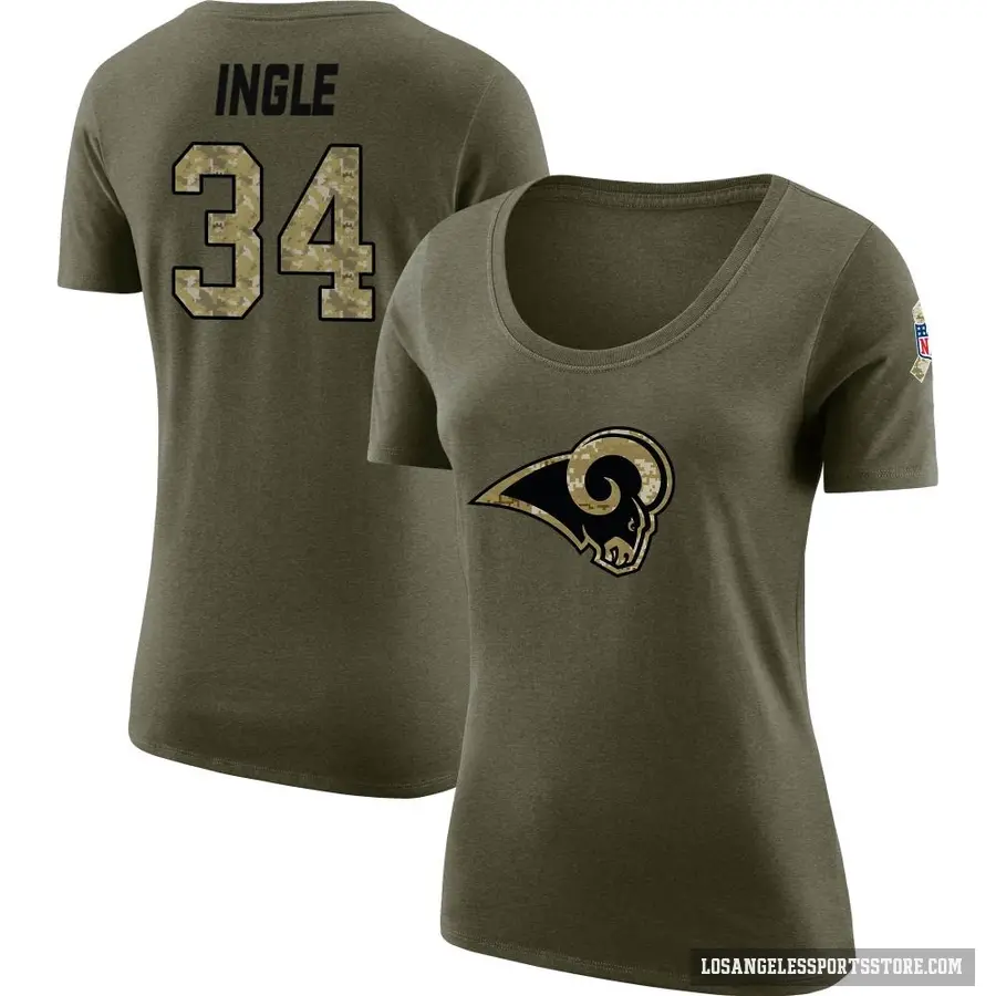 Women's ＃34 Tanner Ingle Los Angeles Rams Olive Salute to Service Scoop Neck T-Shirt