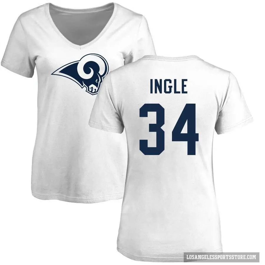 Women's ＃34 Tanner Ingle Los Angeles Rams White Logo Slim Fit T-Shirt