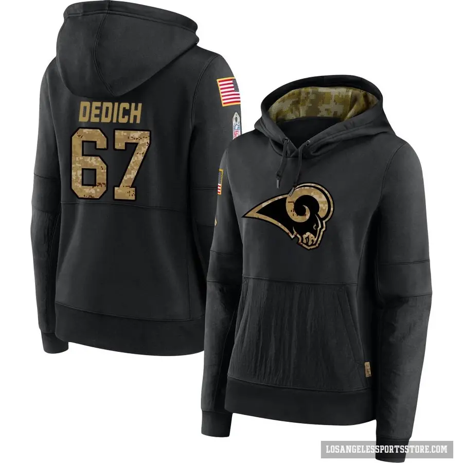 Women's ＃67 Justin Dedich Los Angeles Rams Black 2020 Salute to Service Sideline Performance Pullover Hoodie