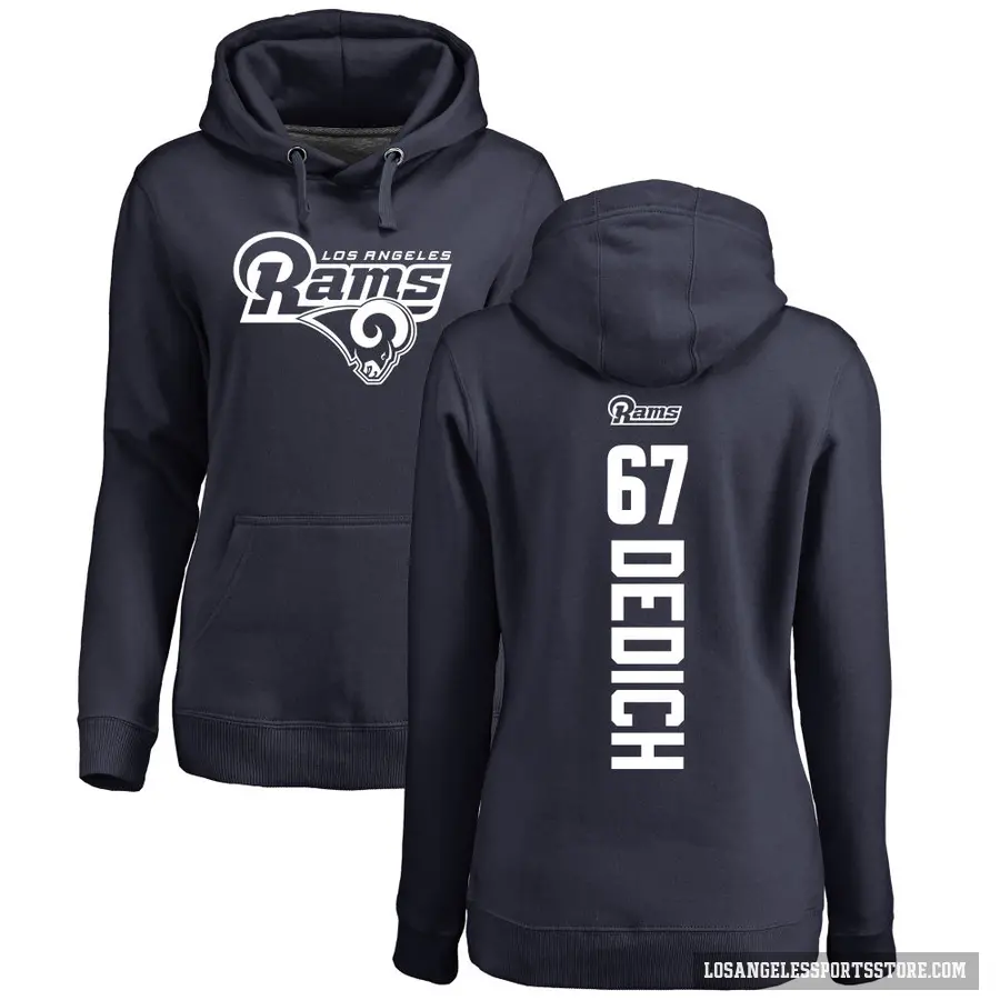 Women's ＃67 Justin Dedich Los Angeles Rams Navy Pro Line Backer Pullover Hoodie