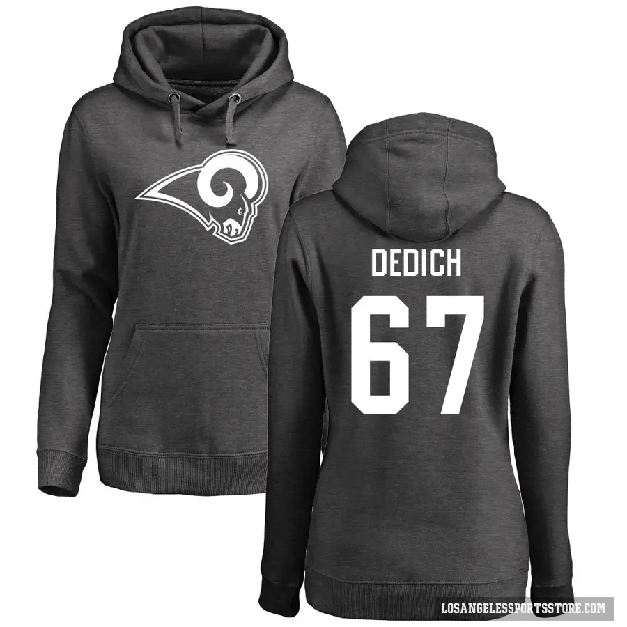 Women's ＃67 Justin Dedich Los Angeles Rams Pro Line by Branded Ash One Color Pullover Hoodie