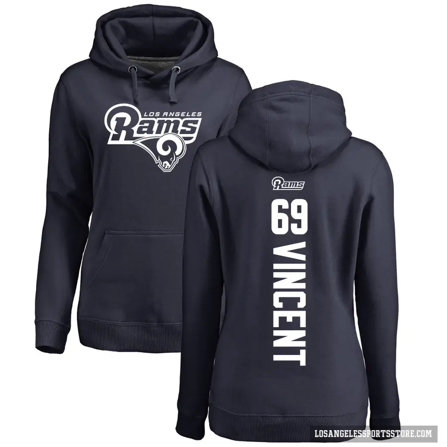 Women's ＃69 Taron Vincent Los Angeles Rams Navy Pro Line Backer Pullover Hoodie