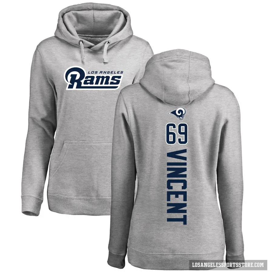 Women's ＃69 Taron Vincent Los Angeles Rams Pro Line Ash Backer Pullover Hoodie