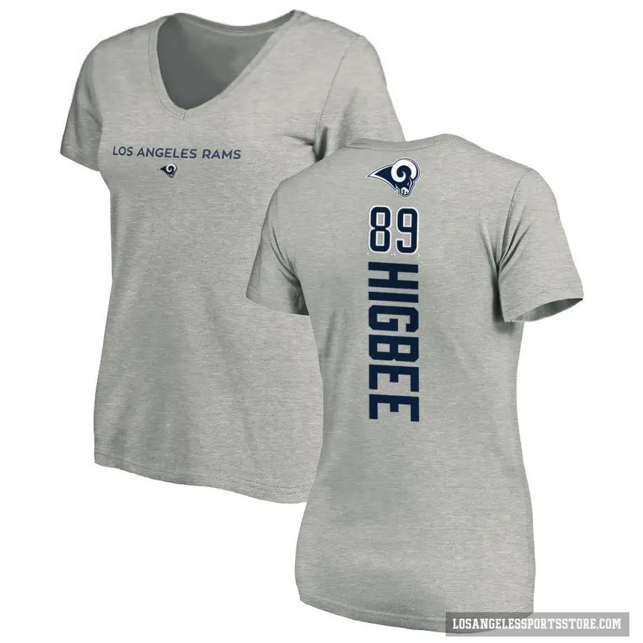 Women's ＃89 Tyler Higbee Los Angeles Rams Ash Backer V-Neck T-Shirt